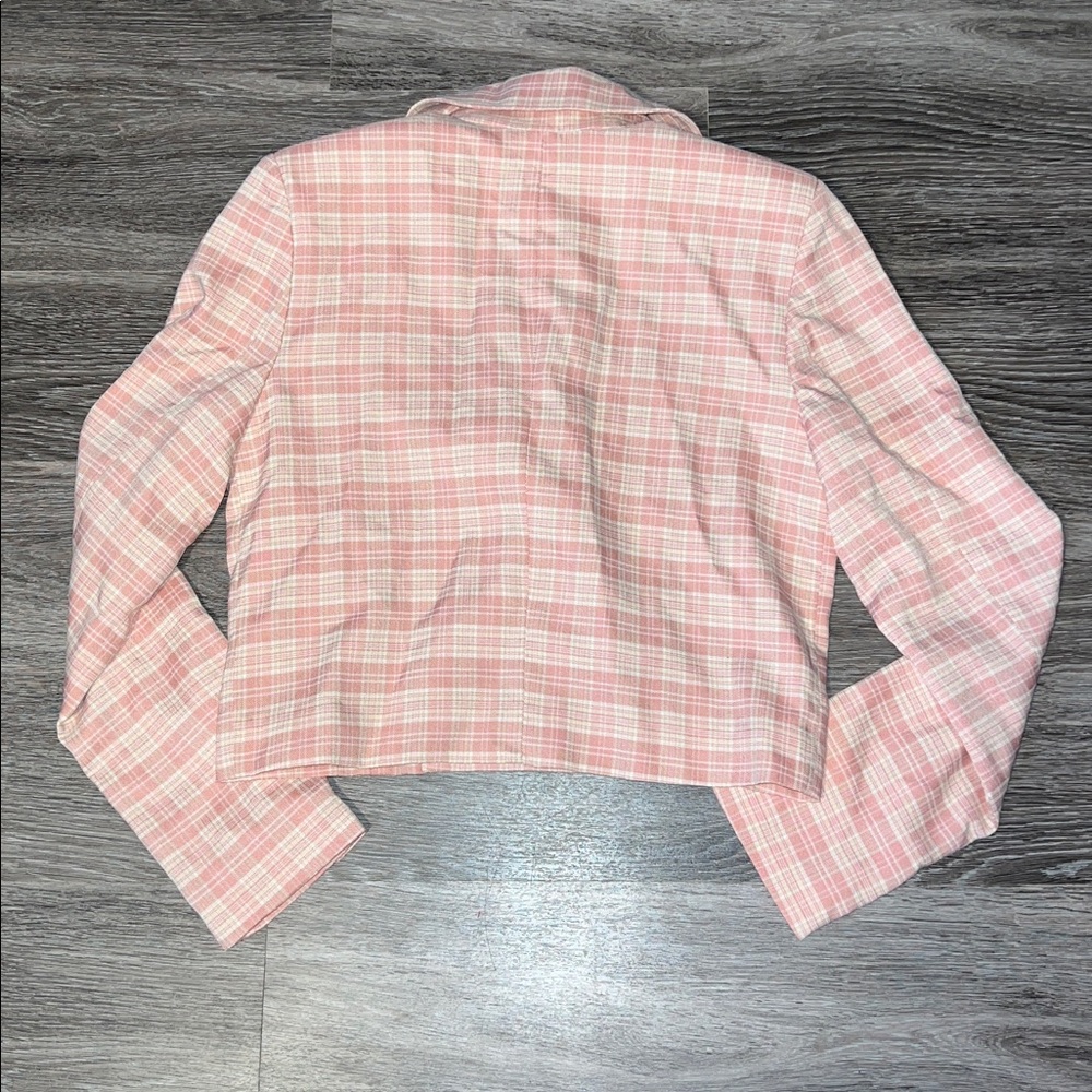 NWT 7 For All Mankind Pink Checkered Cropped Blazer Small - Picture 6 of 6